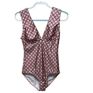 Shade & Shore Pink Patterned One Piece Swimsuit retro 60s metallic style medium